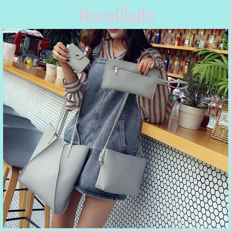 Leather 4pcs Women Handbag Lady Shoulder Bag Tote Purse Messenger Satchel Set