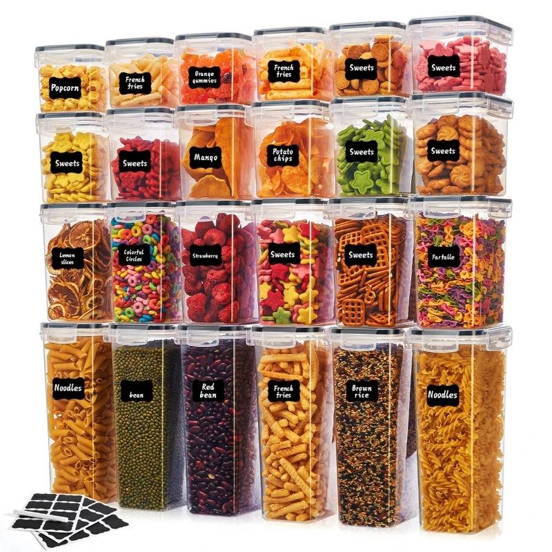8pcs Kitchen Sealed Storage Box Set Dry Food Storage For Sugar, Flour, Baking PP Material Comes with Convenience Stickers