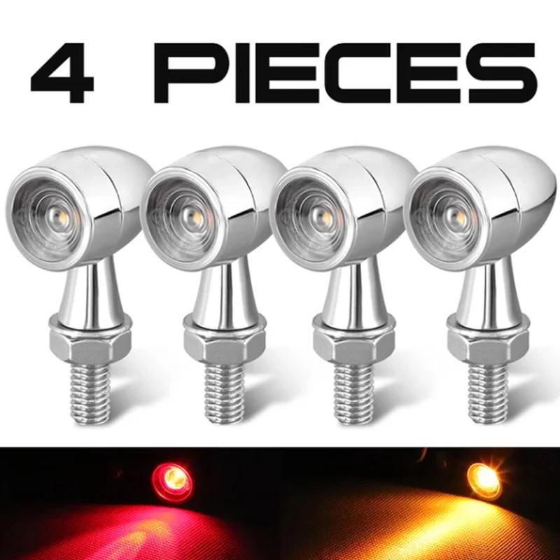 Motorcycle LED Turn Signal Light Chrome Bullet Moto Led Brake Stop Lights 8mm 12V Mini Signal Lamp For Honda Yamaha Cafe Racer