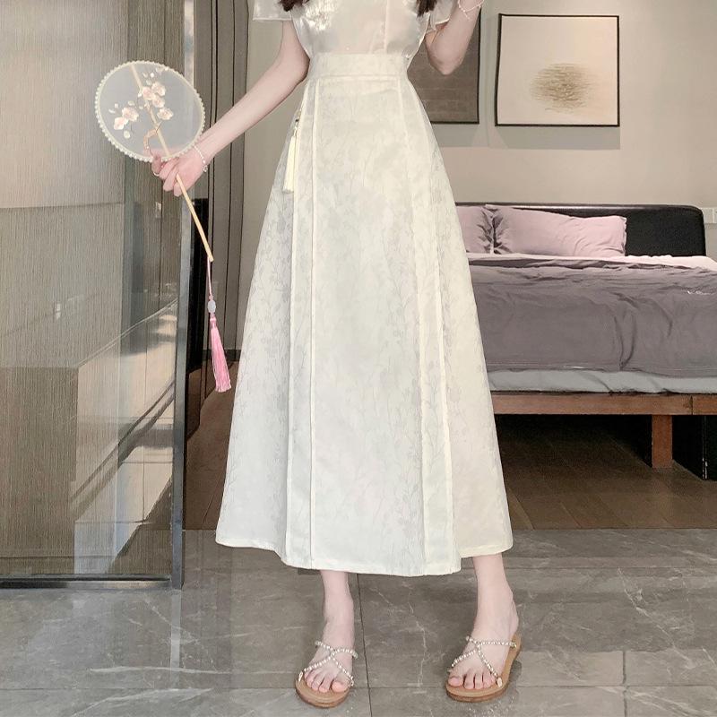 2024 Summer Women's Retro High-Waisted Jacquard Midi Skirt