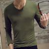 Men Shirt Solid Color Pullover Casual V Neck Long Sleeve Slim Autumn Base Shirt for Daily Wear