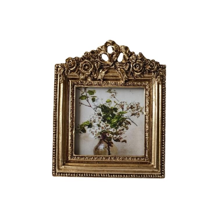 Antique Ornate Photo Frame with Florals Relief Retro Picture Frame Wall and Tabletop Display for Home Decors Art Gallery