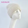 SOMALER Women's Autumn Winter Angora Knit Beanie Hat with Folded Cuff & Metal Badge Fashion Warm Cap 54-58cm
