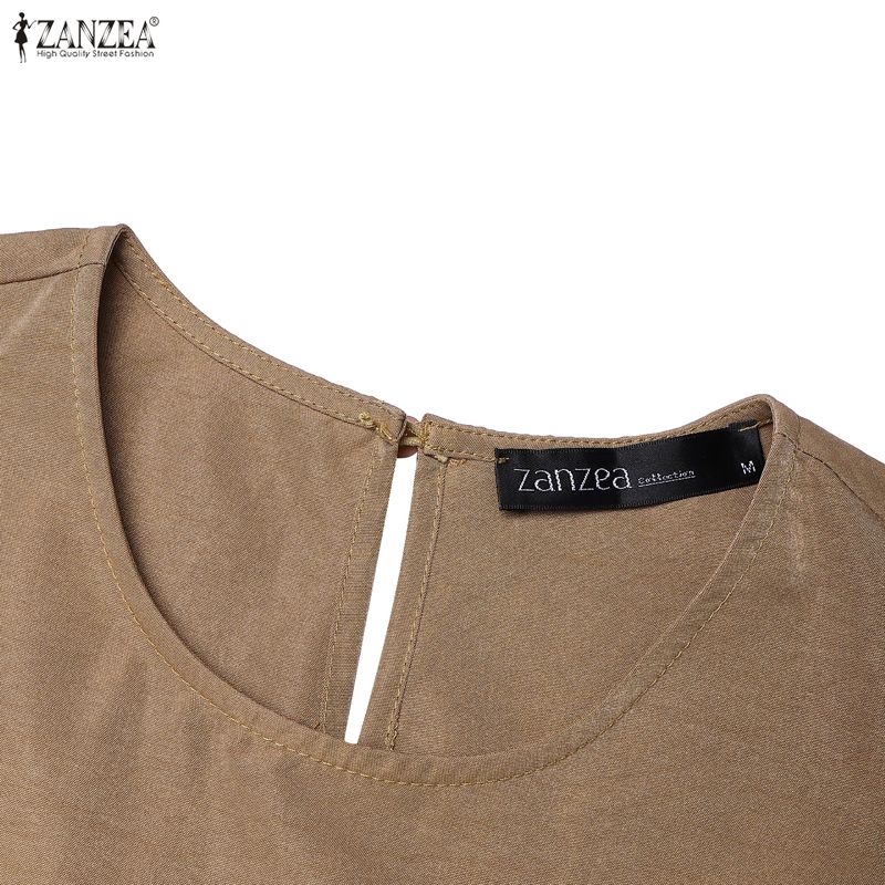 ZANZEA Damen Muslimisch Lässig Rundhals Langarm Locker Kleid
