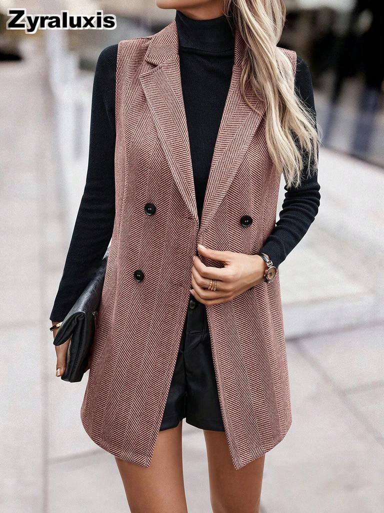 Women's Elegant Vest Autumn Winter New Fashion Blazer Sleeveless Jacket