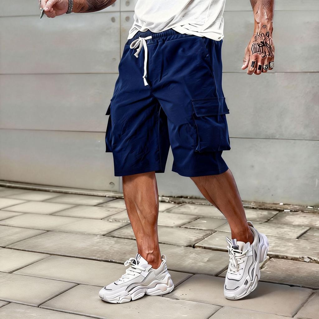 New Daily Casual Outdoor Solid Color Workwear Three-quarter Length Pants for Men