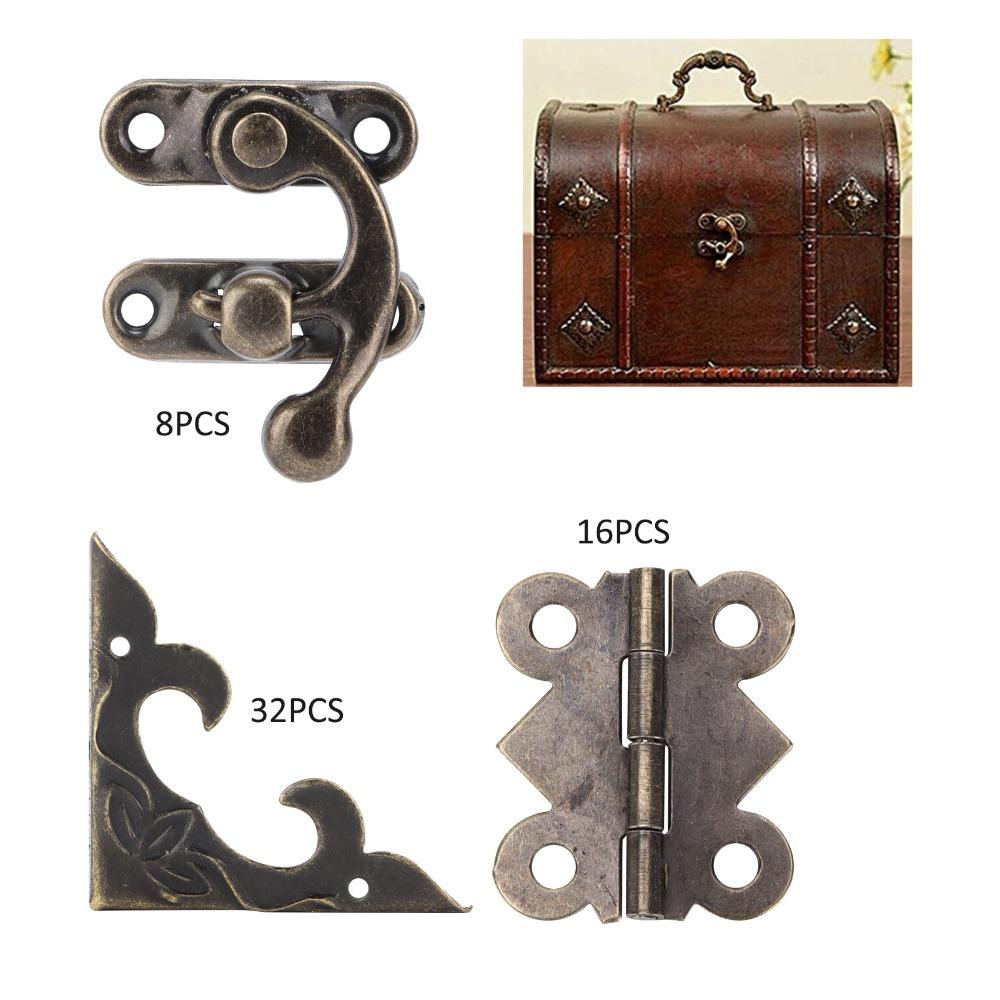 46PCS Bronze Retro Buckle Locks Metal Corner Trim Box Hinges Corner Protectors  Wood Chest