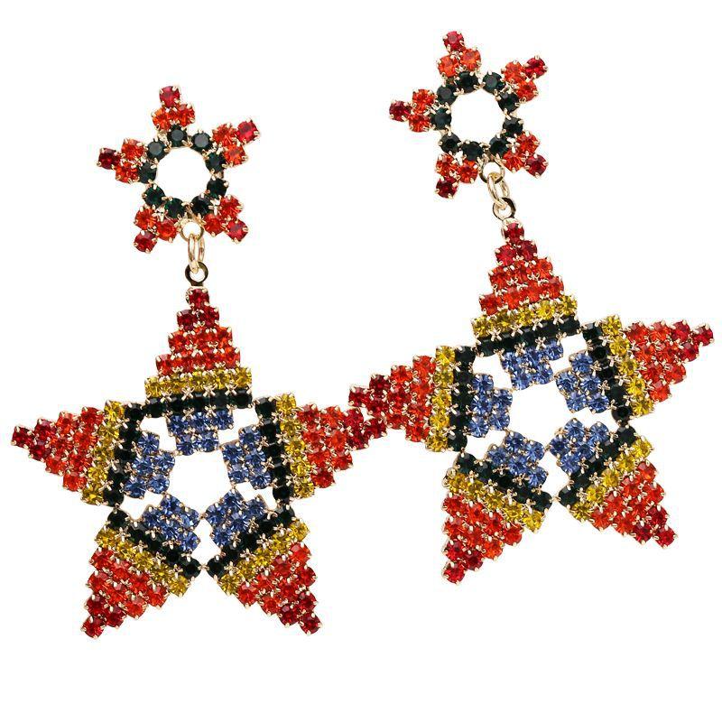Rainbow Color Geometric Star Earrings For Women Blling  Cubic Zirconia Jewelry Korea Trendy Dangle Earings