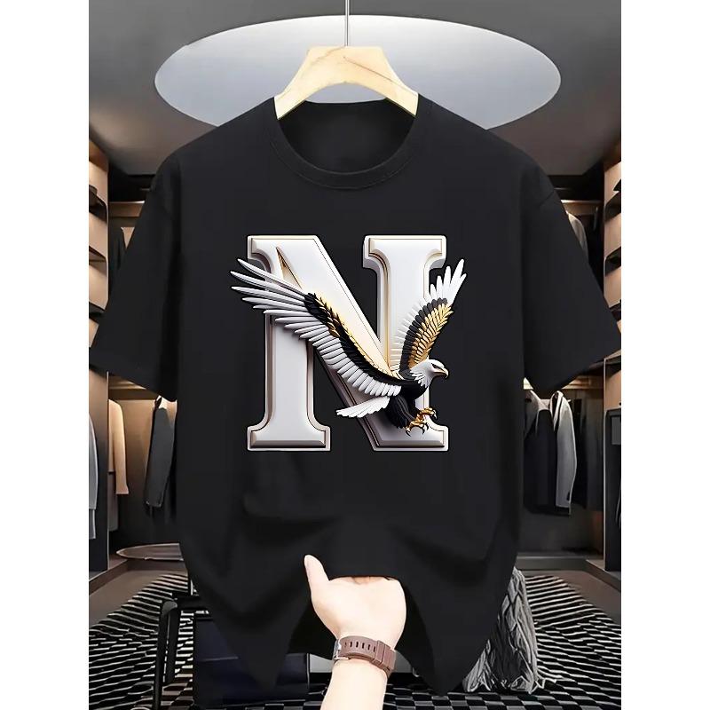

European sizes Summer Men S Fashion Short-Sleeve T-Shirt with Letter Pattern Print Casual Crew Neck Tee Tops For Men 4XL чорний