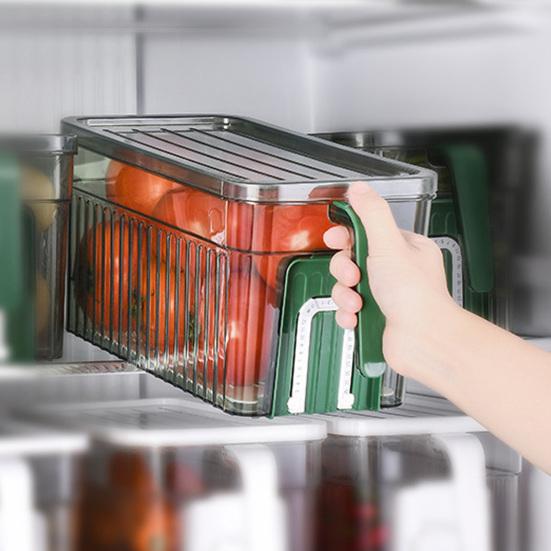 Contenitore Croccante con Coperchio e Manico Scatola di Stoccaggio Impilabile Organizzatore Stratificato Drenante per Frigorifero Frutta Verdura