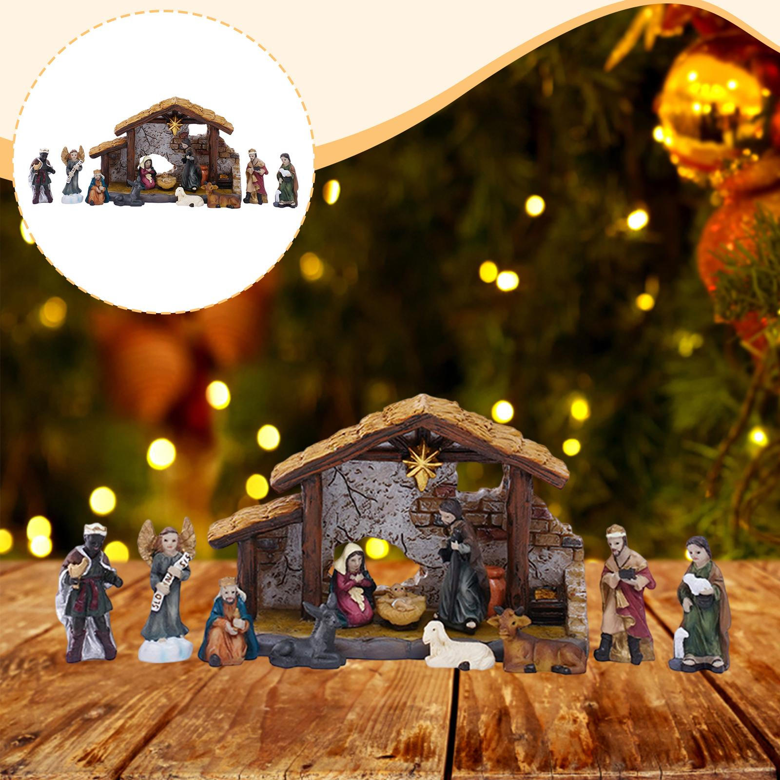 

12Pcs Jesus Manger Scene Figurines Nativity Set Christmas Decoration for Shelf Mantel Decor Resin