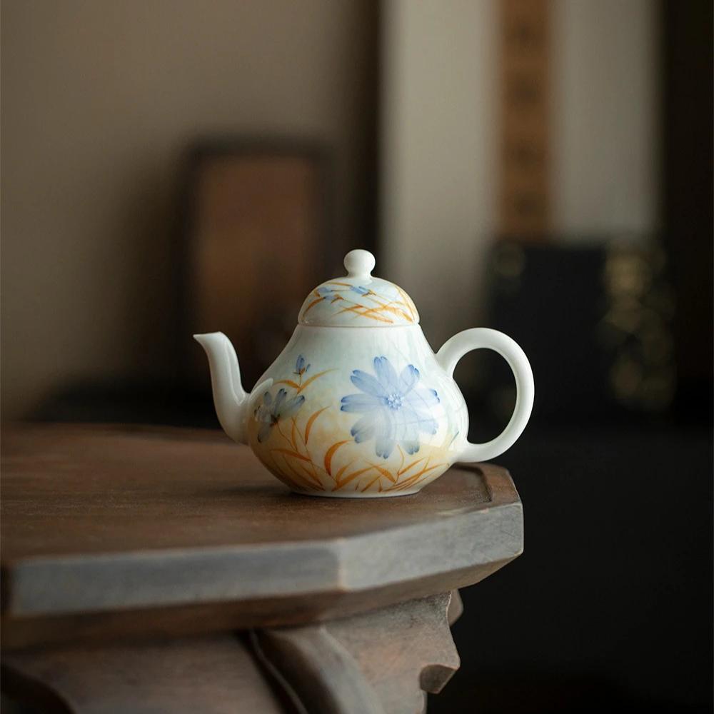 1Pc Oil Painting Style Smudging Hand-painted Teapot Kung Fu TeaSet Hand-held Pot Making Tea Ball Hole Filtering Household Teapot