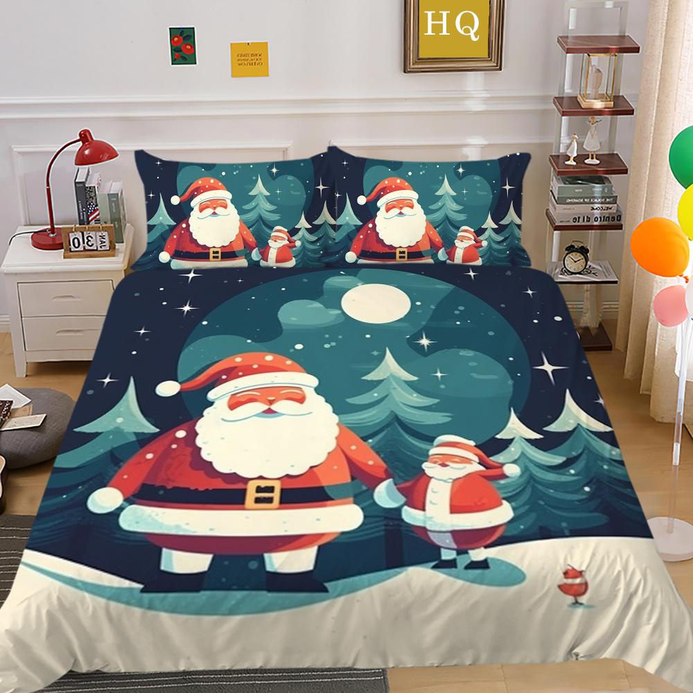 Christmas Printed Bed Cover King Size Polyester Home Textiles Teens Girl Cartoon Superior Bedroom Decor