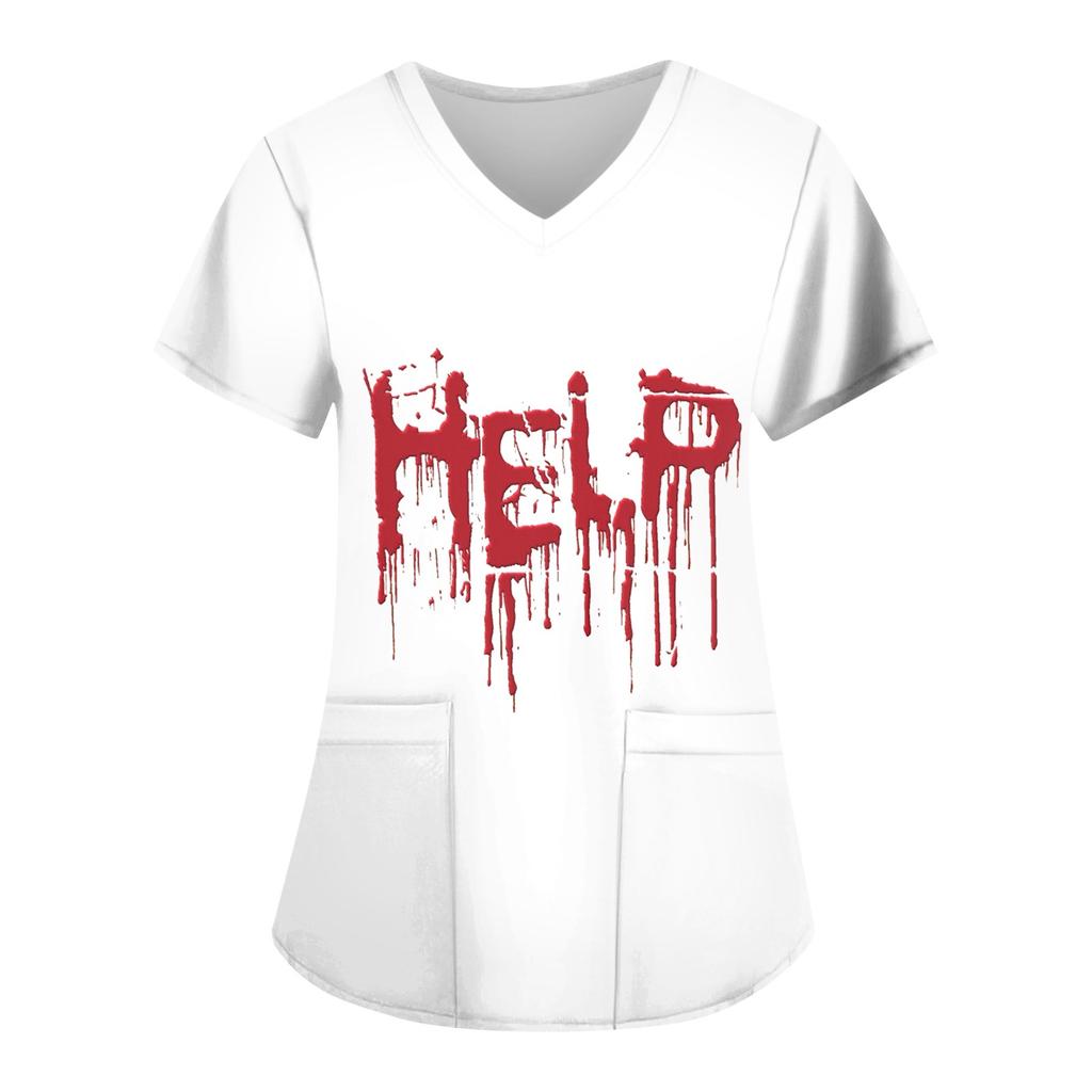 Women's Fashion Casual Halloween Printed Pocket T-shirt Tops