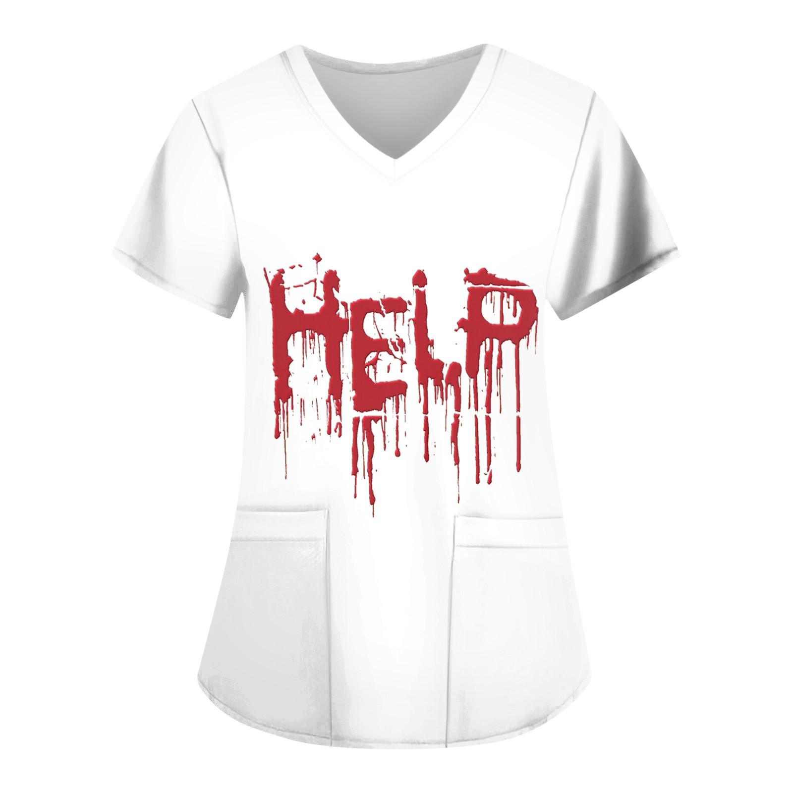 

Женская модная повседневная футболка с принтом на Хэллоуин и карманом XL