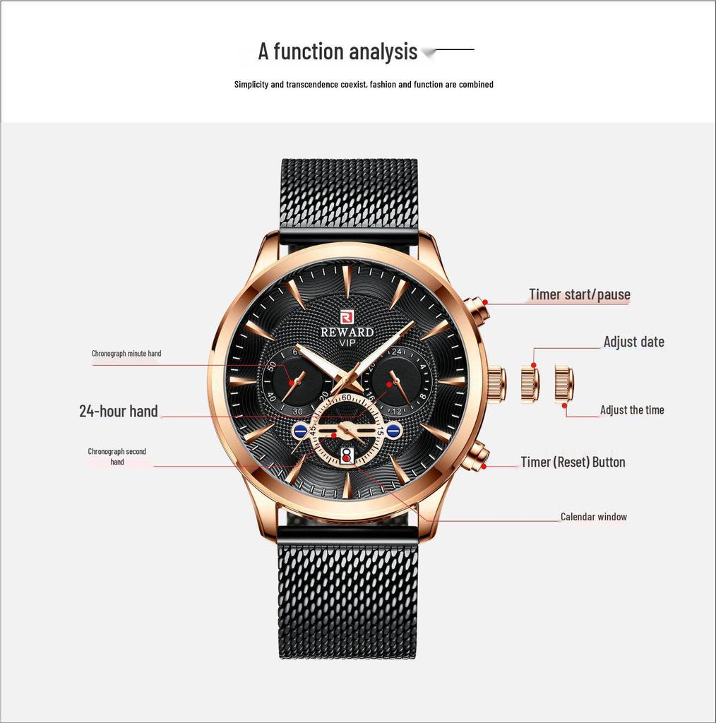 Herren Multifunktions-Sportuhr mit Mailänder Mesh Stahlband - Bestseller in Japan