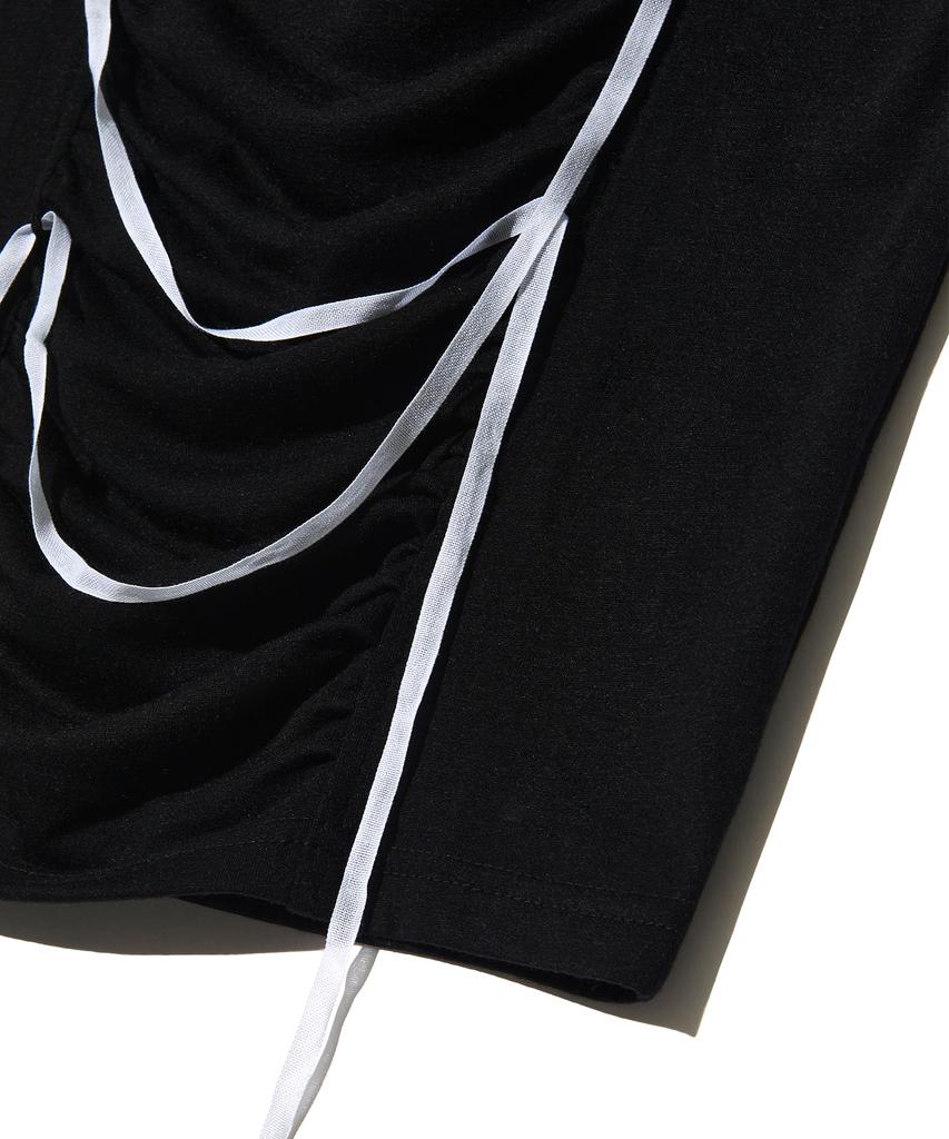 PEACE MAKER Ribbon Shirring Tee (Black)