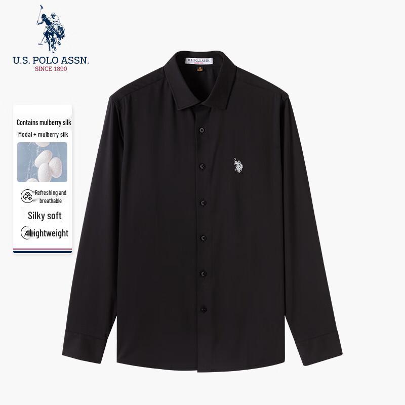 U.S. Polo Assn. Camisa de manga larga para hombre de mezcla de seda