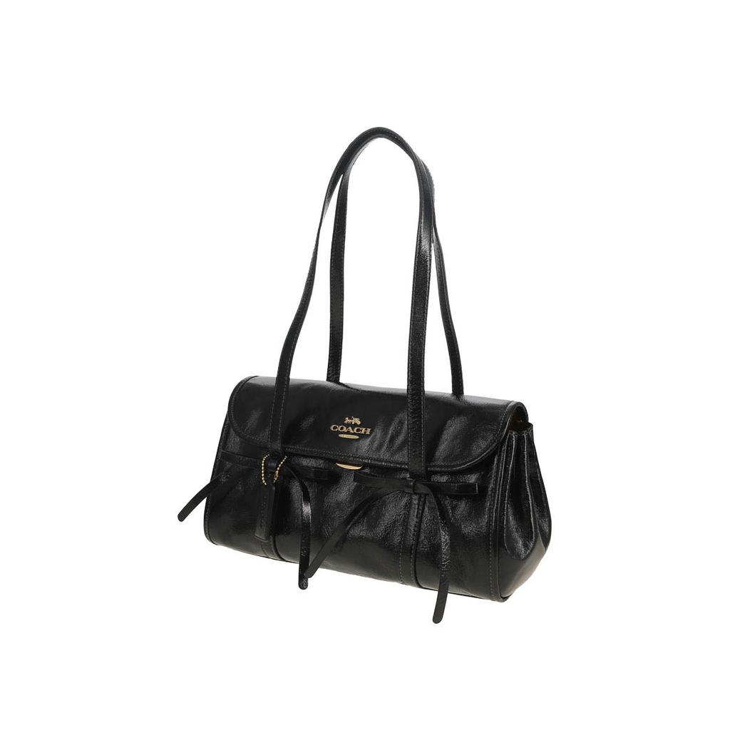 Coach Bridget 34 Schleifenakzent Unifarben Klassisches Goldenes Logo Glattes Kieselsteinleder Umhängetasche Damen Umhängetasche Schwarz CDY94-IMBLK