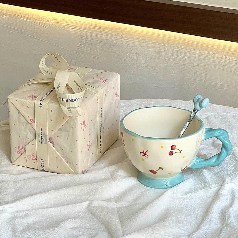 Ins Cute Creative Mug Underglaze Coffee Cup Large Capacity Breakfast Oat Cup Couple Ceramic Drinking Cup