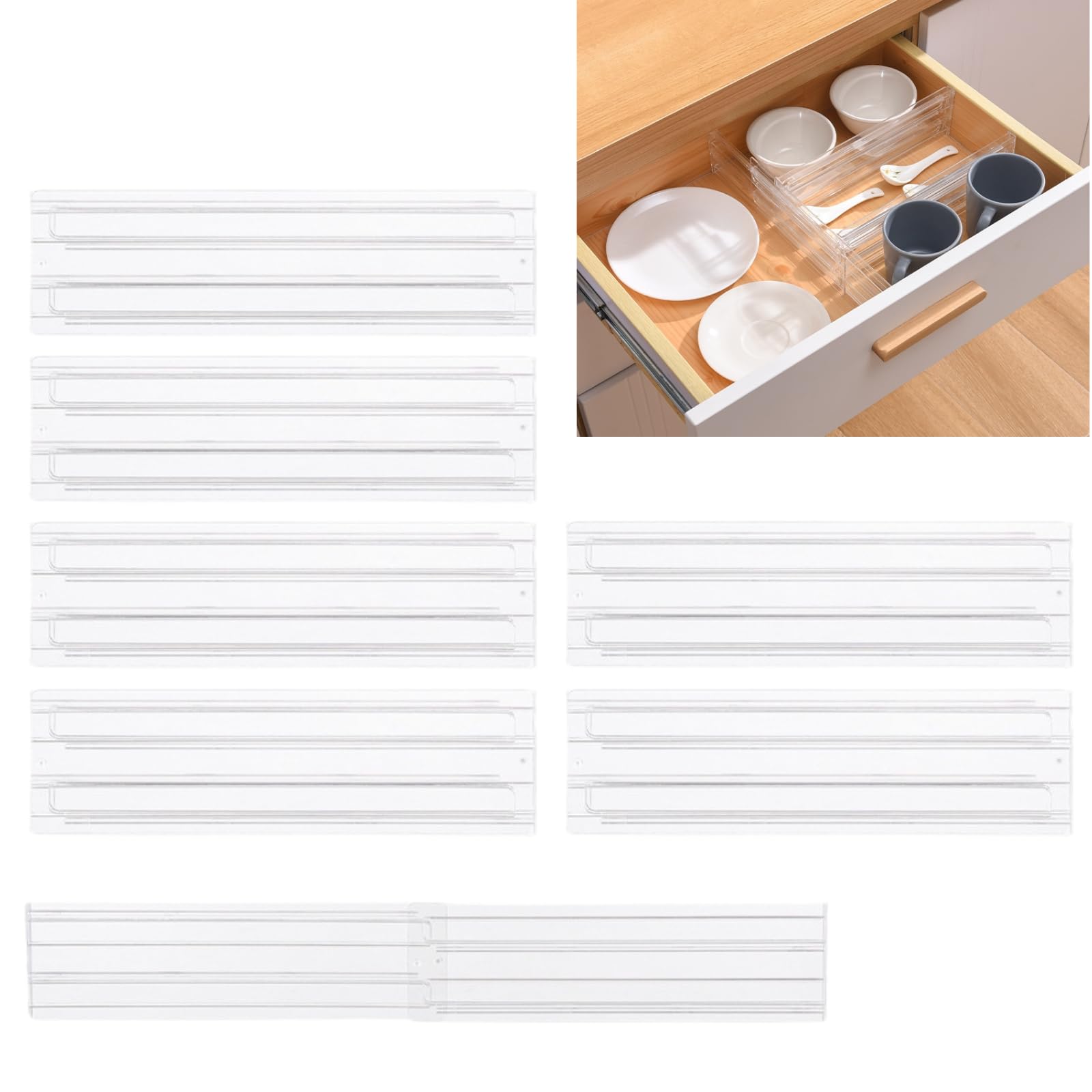 

FALOFALO Drawer Flexible Kitchen Clothing Organization of 6 Clear Dividers, Acrylic, 27cm-52cm, Sliding, Extendable, Layout, Cabinet, Stationery,