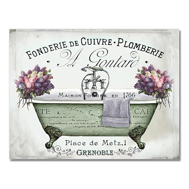 

Винтажные постеры во французском стиле для ванной комнаты, холст, акварель, цветочный декор для комнаты, настенное искусство, картины 21x30cm No Frame