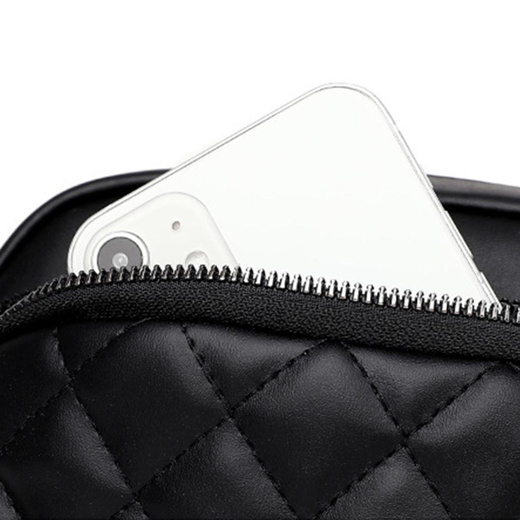 Women Small Messager Bag Lattice PU Leather Zipper Lightweight Adjustable Stap Fashionable Shoulder Bag Black Free Size