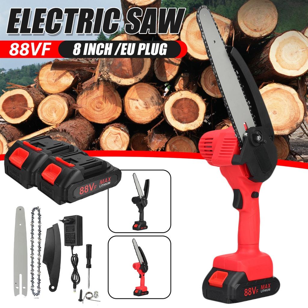 

88 В 8-дюймовая электрическая цепная пила Мини беспроводная цепная пила Аккумуляторный резак для дерева Обрезка Садовый электроинструмент красный