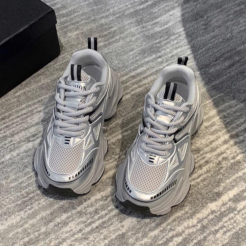 

Campus Paris Daddy Shoes Girl 2025 Spring and Summer New Thick-soled Mesh Breathable Versatile Lightweight Sports and Leisure Shoes 40 серый