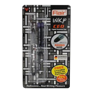 Flair Inky Series CEO Fountain Pen Blue Ink Pack Of 1 X 2 With Jumbo Cartridges Ergonomic Grip For Smooth Writing