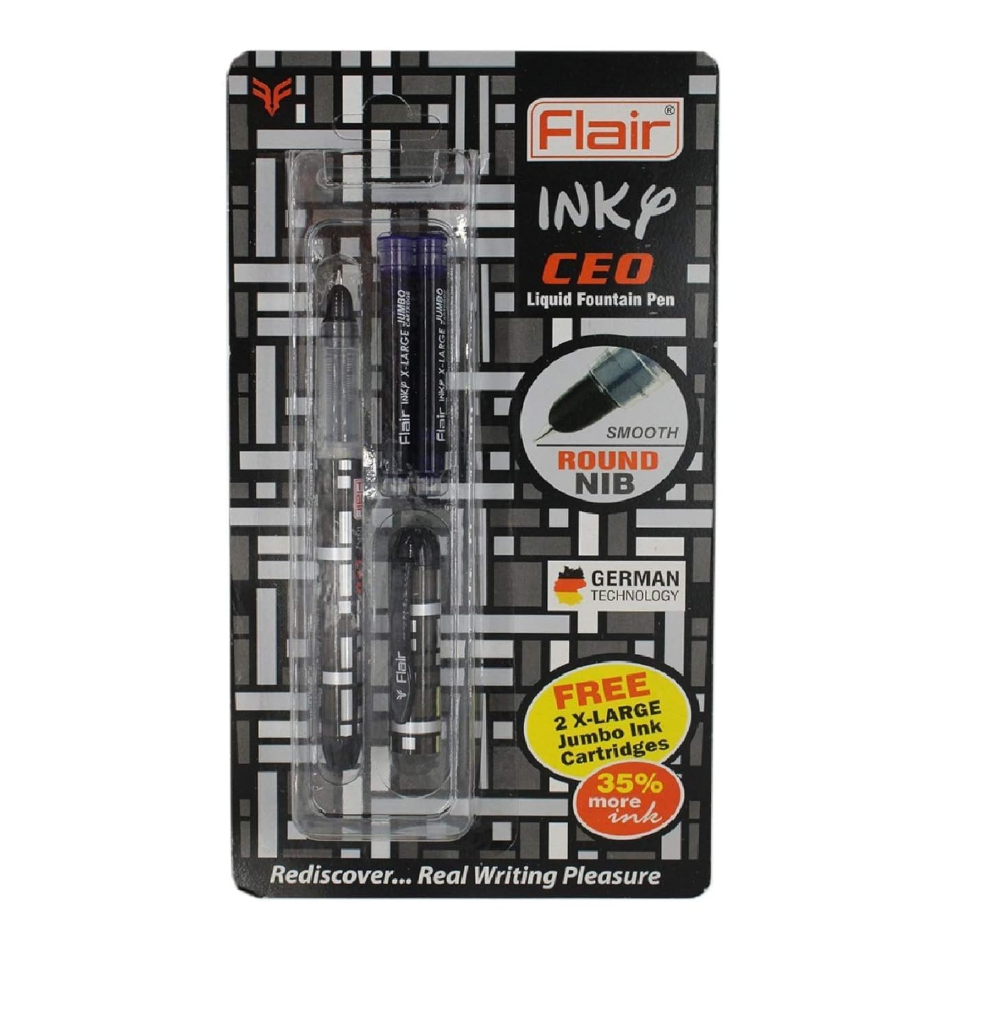 Ручка-перьевая Flair Inky Series CEO, синие чернила, упаковка 1 x 2 с картриджами Jumbo, эргономичная ручка для плавного письма