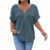 2026 Spring/Summer New Plus Size Solid Color Women's V-Neck T-Shirt Loose Top with Zipper Short Sleeves and Faux Pockets