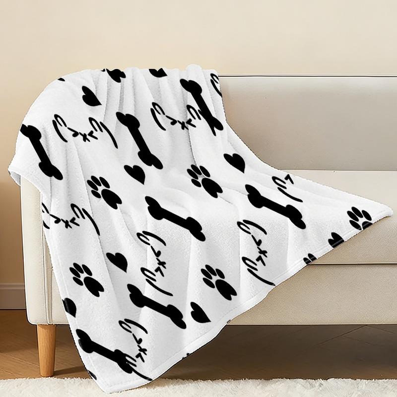 Pet-Themed Thick Warm Flannel Fleece Blanket - Soft Cozy Throw for Home, Couch, Xmas, Halloween, Single Guest Room