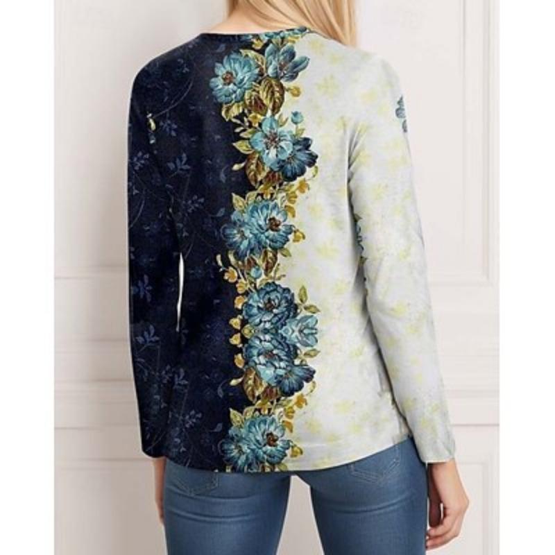 Damtunika Tryckt Vardagsmode Casual Långärmad Rundhalsad Blå Vår Höst