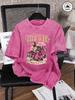 Wild West Cowboys Print Snow Wash Women Tee Shirts Hip Hop Summer T Shirt Casual Washed Clothes Cotton Oversized Short Sleeves