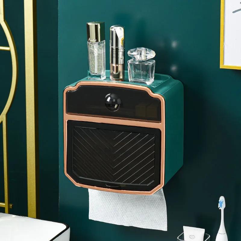 WTEMPO Haushalts-Tissue-Box Wandmontierte perforierte Toilettenpapierschublade Toilette Wasserdichte Rollen-Toilettenpapierhalter