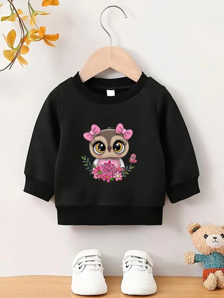 Bright Colored Printed Pattern, Comfortable and Skin Friendly for Baby Girls, Versatile Round Neck Hoodie for Daily Use In Spring and Summer