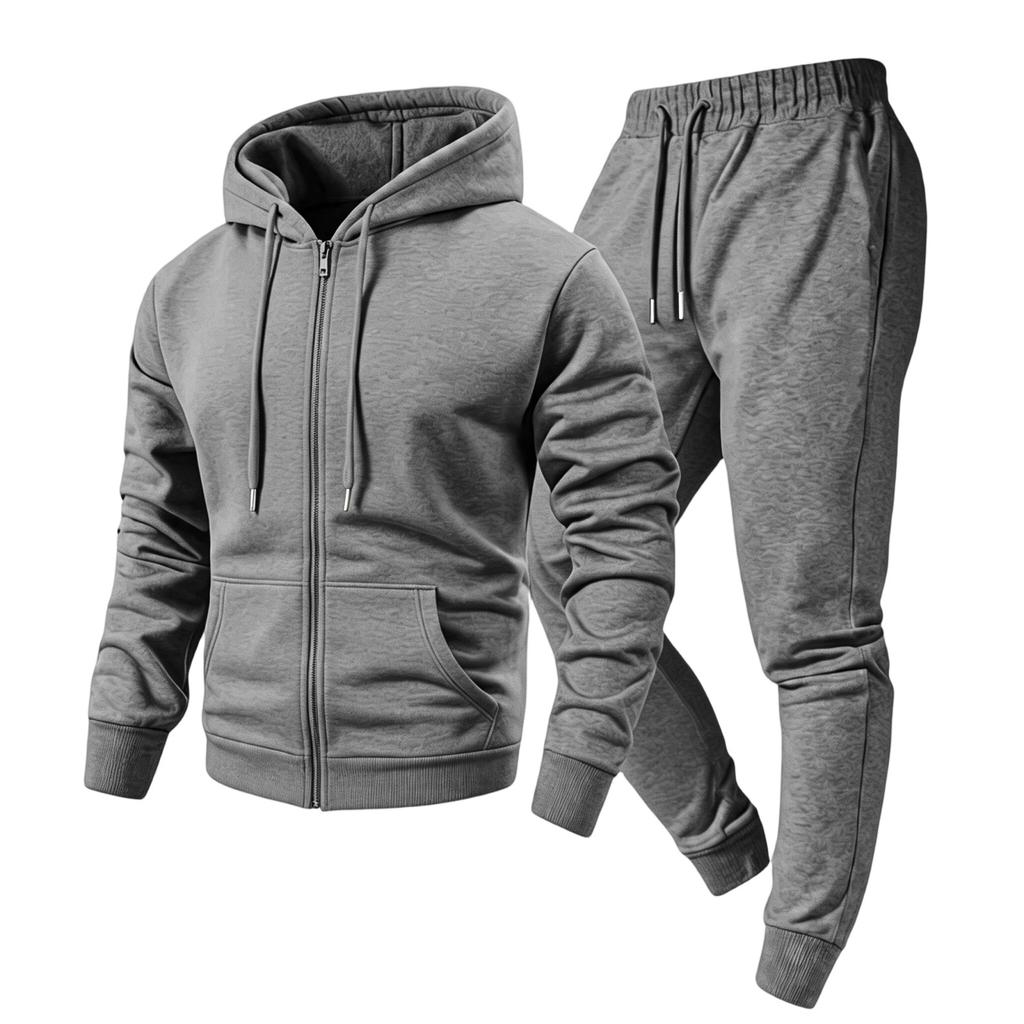 Men's 2 Piece Hoodie Jacket and Cargo Pants Set Casual Athletic Track Suit with Elastic Waist Multi-Pocket Jogger Pants