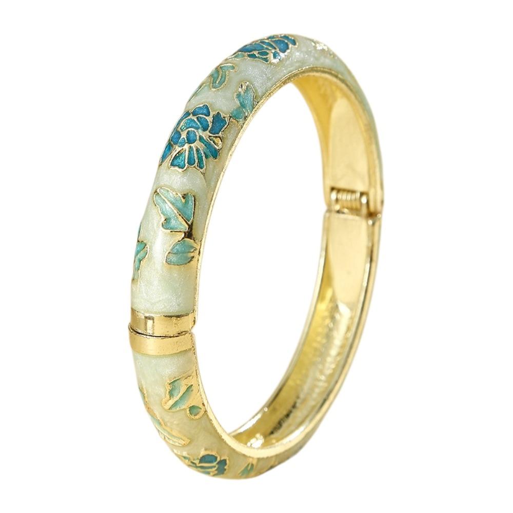 Enamel Floral Vintage Cloisonne Bangle Traditional Women's Hand Bracelet Flower Leaf Bangle Girls