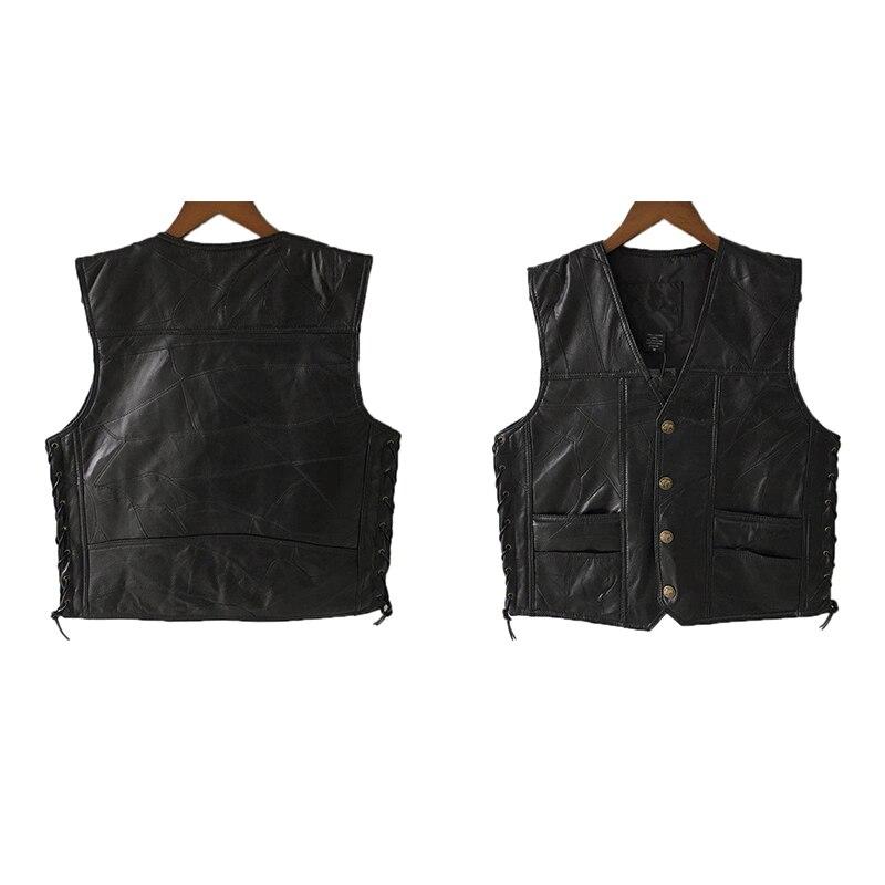 Gilet da moto in pelle nera per uomo Gilet da motociclista punk in vera pelle con bottoni in pizzo Giacca senza maniche autunnale per uomo