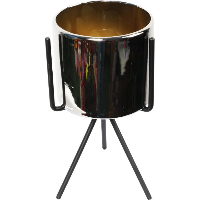 Gold Ceramic Cover on Black Metal Tripod 23 cm