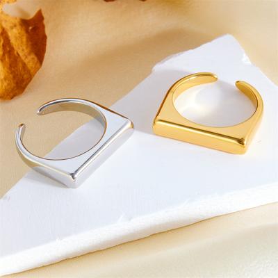 Korean Version Geometric Square Smooth Stainless Steel Ring Women's Fashion Simple Non-fading Open Ring Adjustable