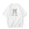 100% Pure Cotton Women's Cat Print Short Sleeve T-Shirt, Plus Size, Slimming Round Neck, Summer 2024 Collection.
