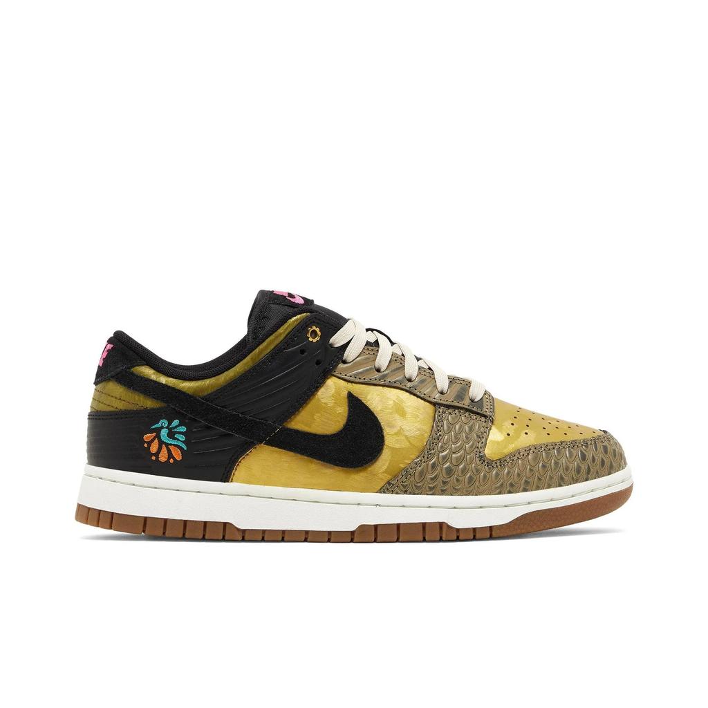 Nike Womens Dunk Low 'Día De Muertos' (women's sizes) Black / Khaki / Metallic Gold / Medium Ash / Sail / Clear Jade Skate Shoes FQ8148 010