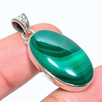 Natural Malachite Gemstone Handmade 925 Solid Sterling Silver Pendant 1.42" p3P24