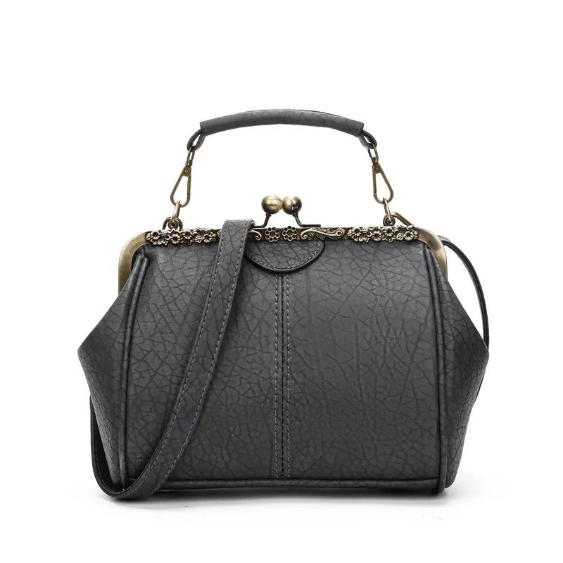 Fashi Women Clip Bags PU Leather Tote Handbag Female Kiss Lock Bag Luxury Vintage Crossbody Purse Bags Messenger Bag for Women