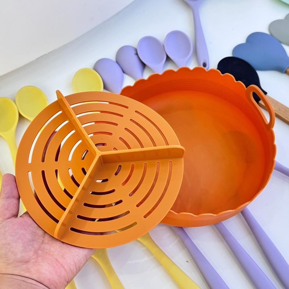 Food-grade 3 Grids Oven Tray Multi-color Divided Airfryer Basket Silicone Air Fryer Liners Home