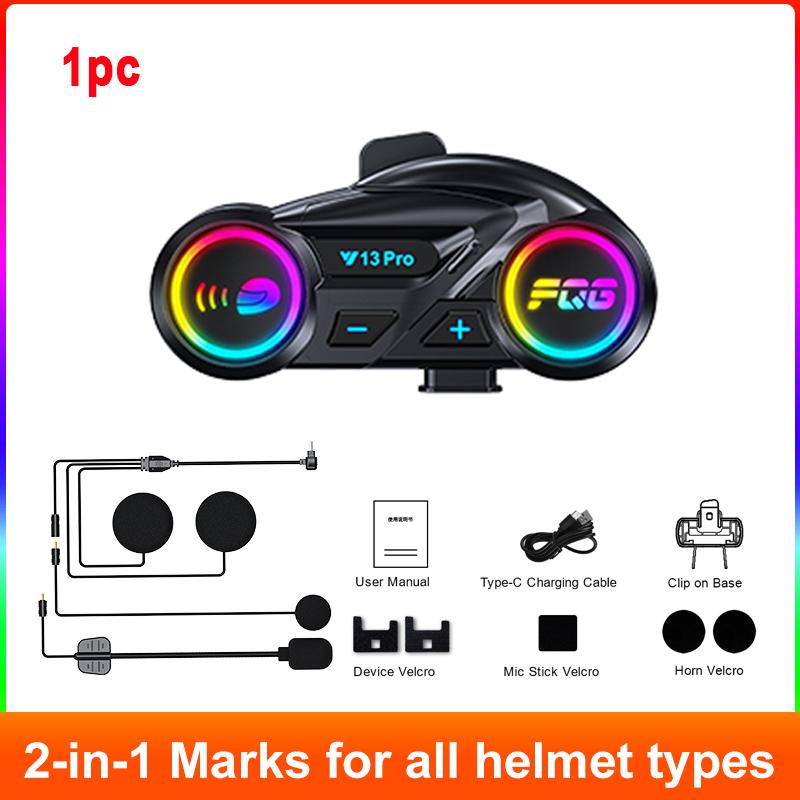 1/2pcs Y13 Pro Motorcycle Bluetooth Intercom 500M Wireless Intercomunicador 1000Mah Moto Walkie Talkie Helmet Intercom Headset
