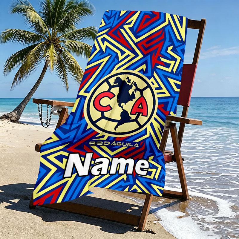 Custom Name Personalized Club America Print Beach Towel, for Trip Camping Beach Party Home Decor, Birthday Gift for Family & Friends