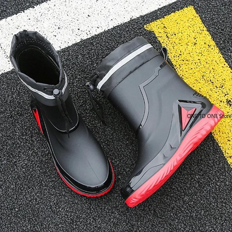 Fashionable Rain Boots for Men, New Style, Short and Mid-length Rain Boots, Non-slip Work Rubber Shoes, Outdoor Fishing Shoes